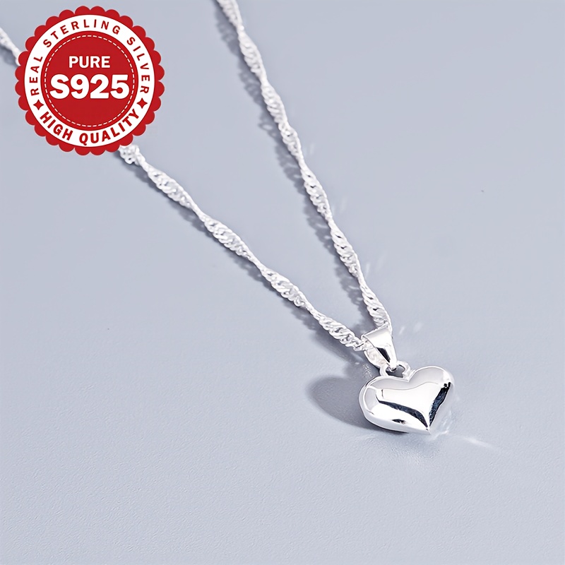 Women's Water Ripple Heart Necklace, S925 Silver Adjustable
